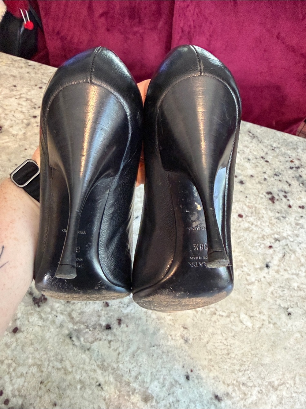 Prada Black Leather Pointed-Toe Heels - Picture 5 of 13